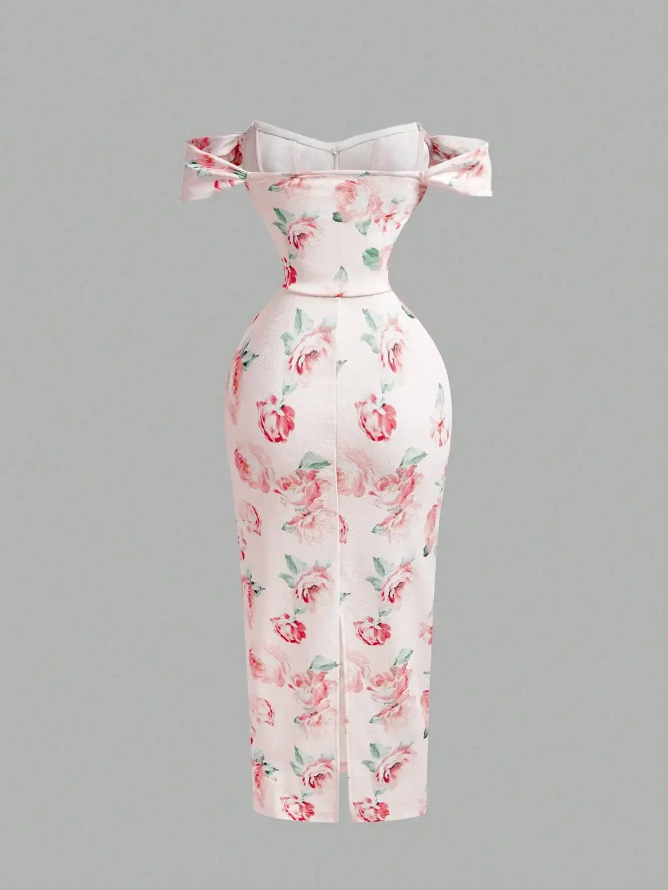 Pink Watercolor Off-Shoulder Corset Midi Dress by MadisonnSavannahBoutique
