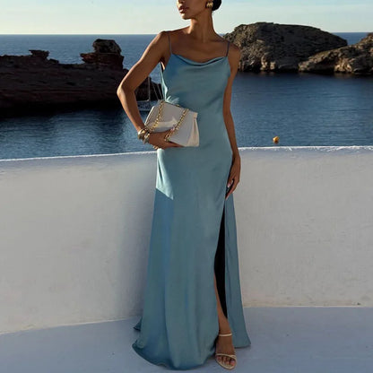 Elegant Solid Sling  Sleeveless Backless A-Line Maxi Dresses