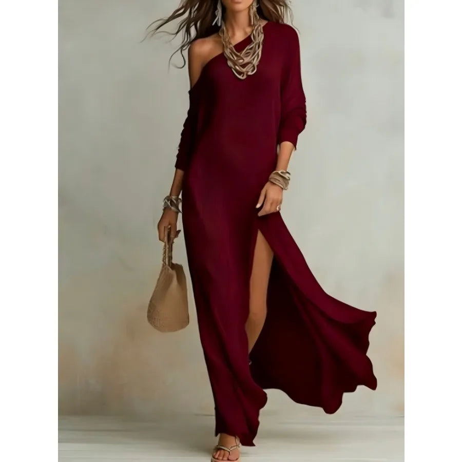Long-sleeved Knitted Pleated Split Women's Dress by MadisonnSavannahBoutique