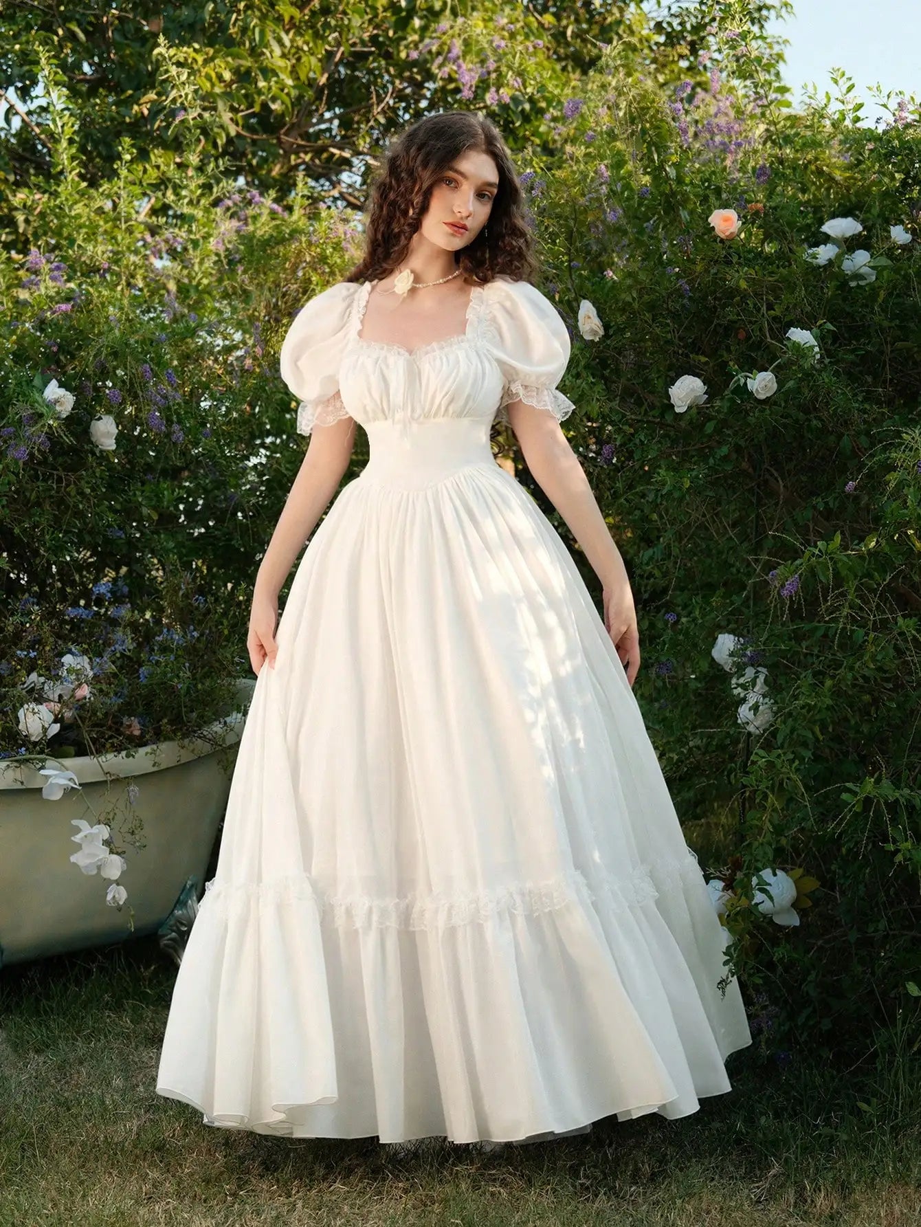 Maxi Dress With Puffed Sleeves, Square Neck, Ruched Bodice, Elegant Style by MadisonnSavannahBoutique