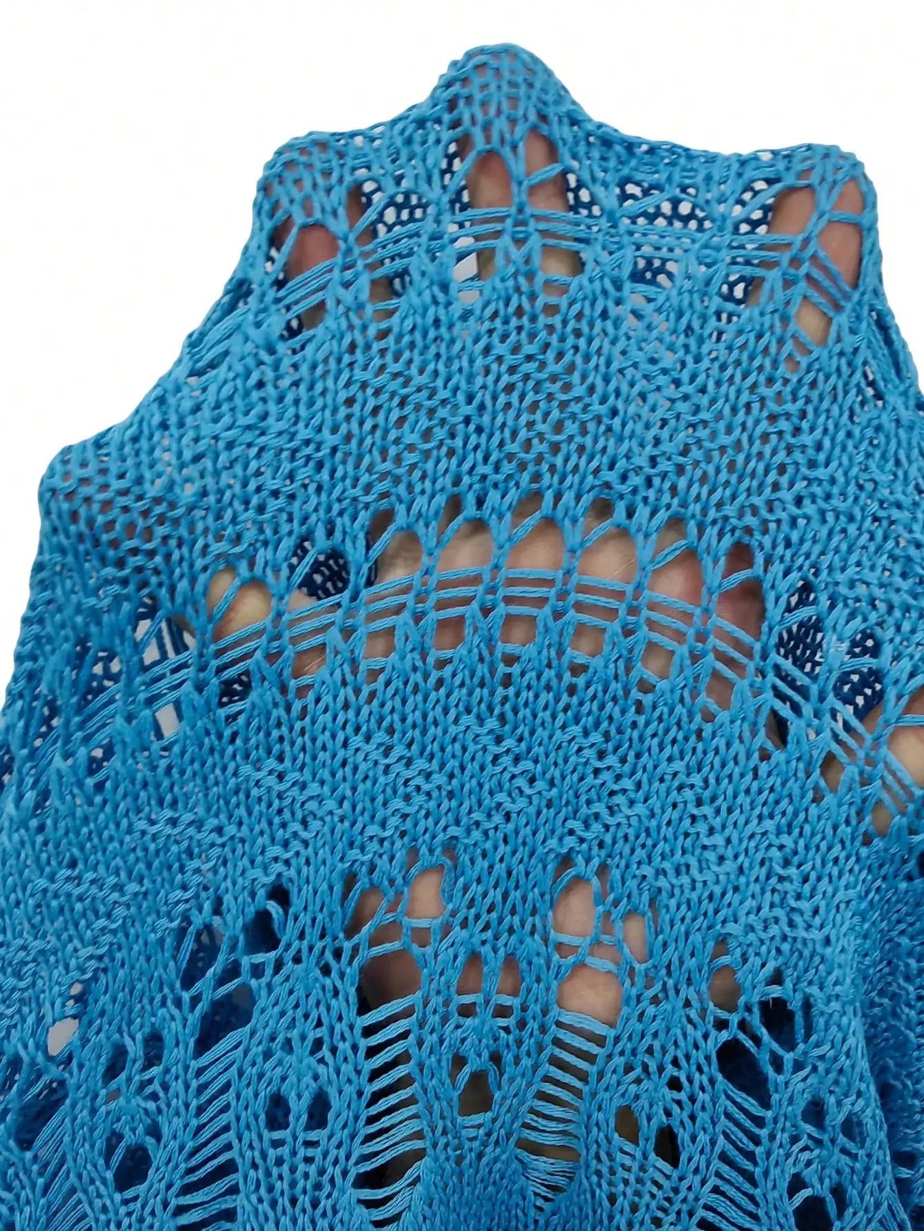 Blue Hollow Out Crochet Cover Up Dress With Scallop Trim Beachwear by MadisonnSavannahBoutique