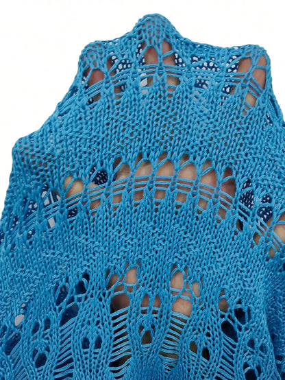 Blue Hollow Out Crochet Cover Up Dress With Scallop Trim Beachwear by MadisonnSavannahBoutique