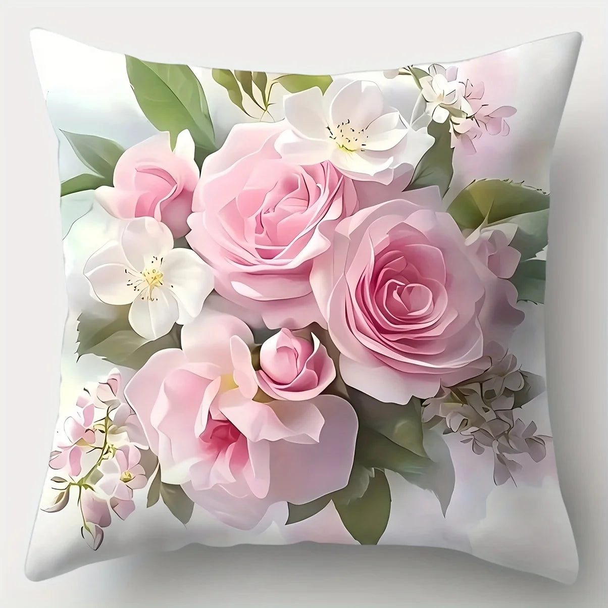 4 Piece Pink Rose Cushion Cover Set 18x18 Inch by MadisonnSavannahBoutique