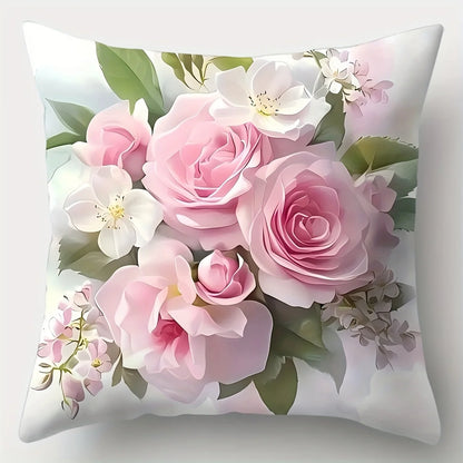 4 Piece Pink Rose Cushion Cover Set 18x18 Inch by MadisonnSavannahBoutique
