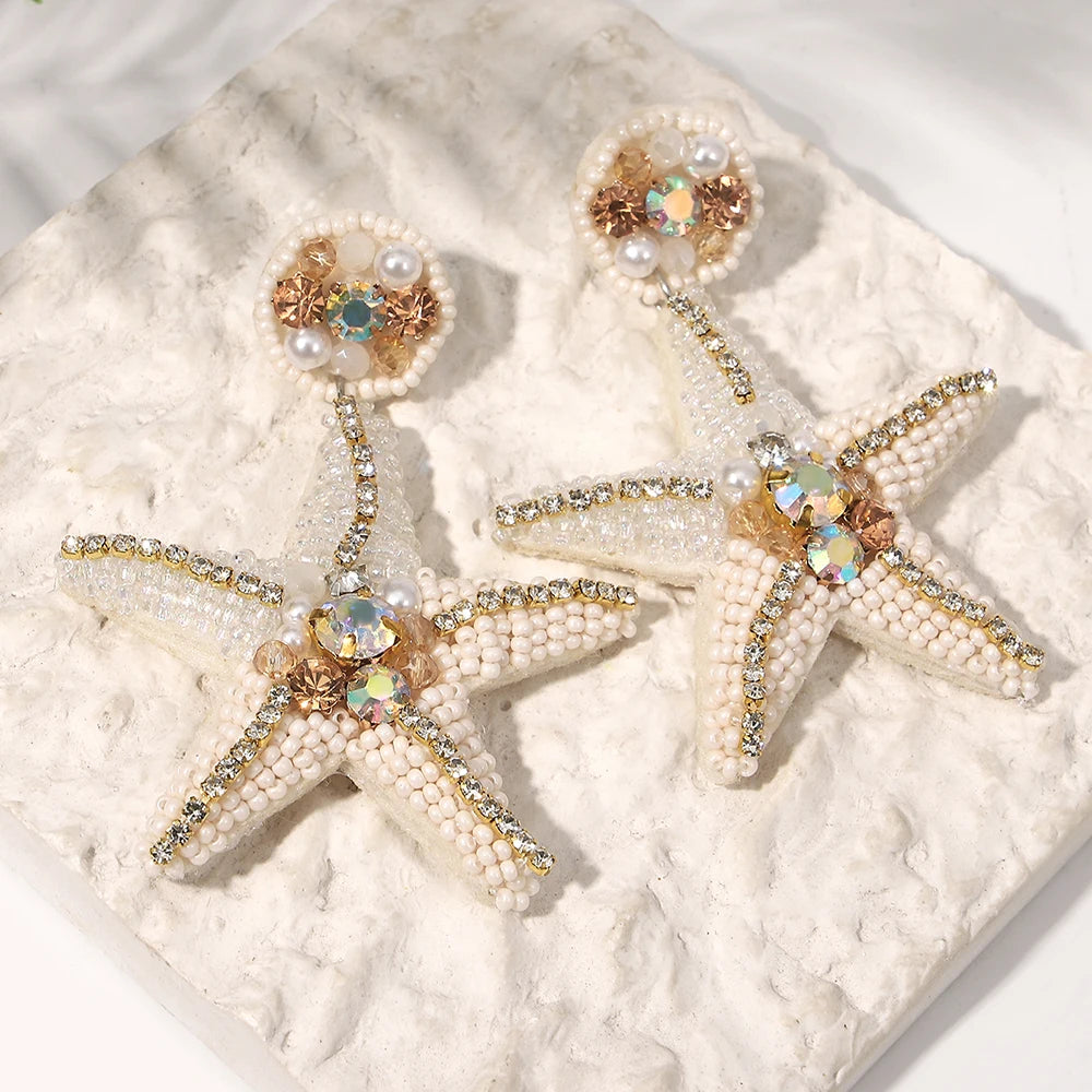 Bohemian Starfish Lobster Conch Seed Bead Drop Earrings Handmade by MadisonnSavannahBoutique
