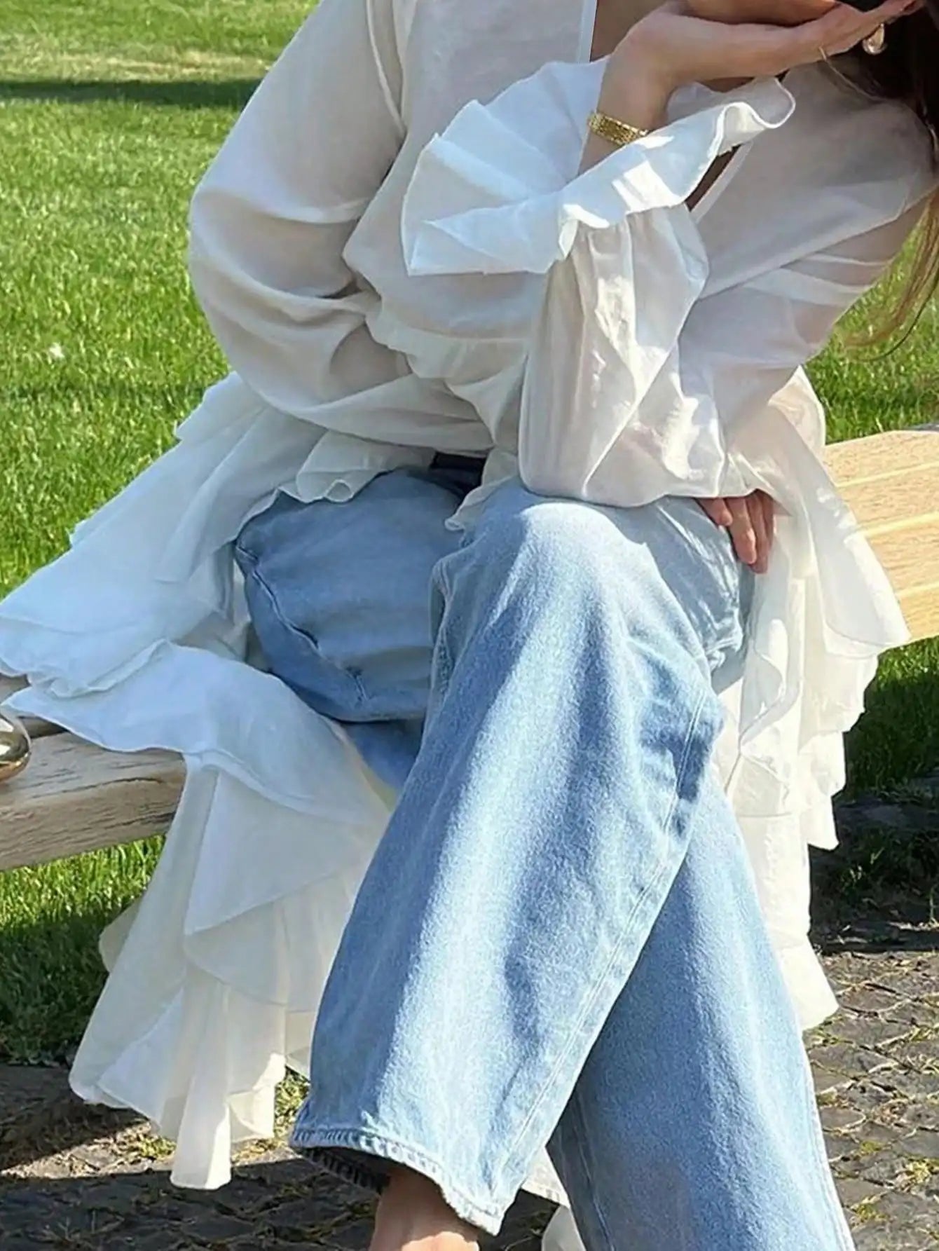 V-Neck Long Sleeve Ruffle Hem Top by MadisonnSavannahBoutique