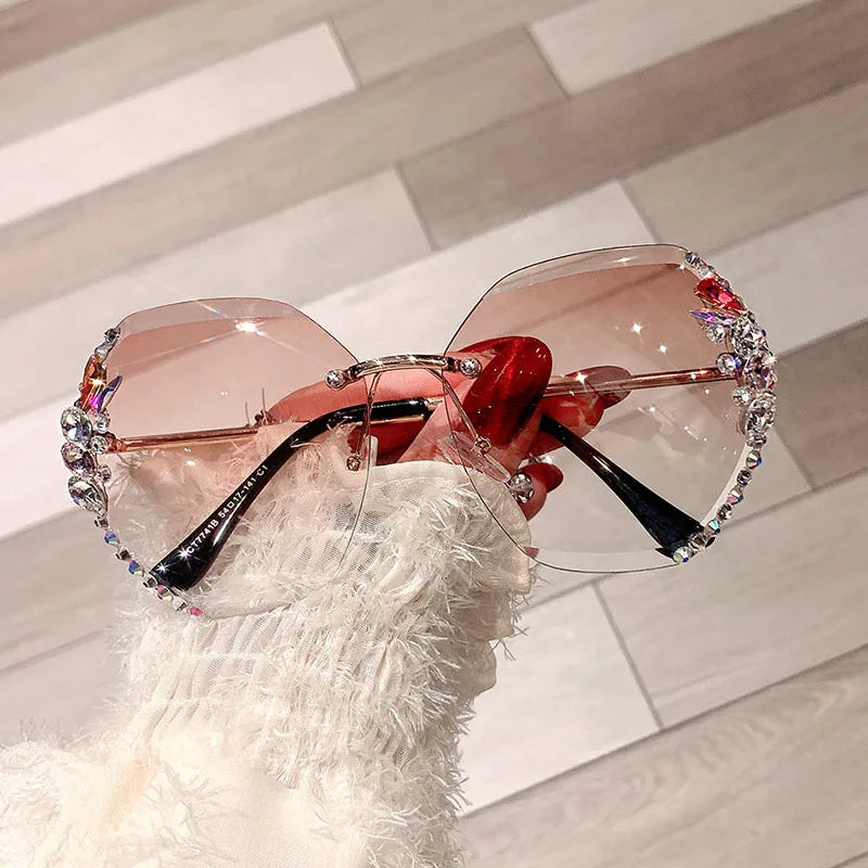 Y2K slim crystal rimless sunglasses. by MadisonnSavannahBoutique