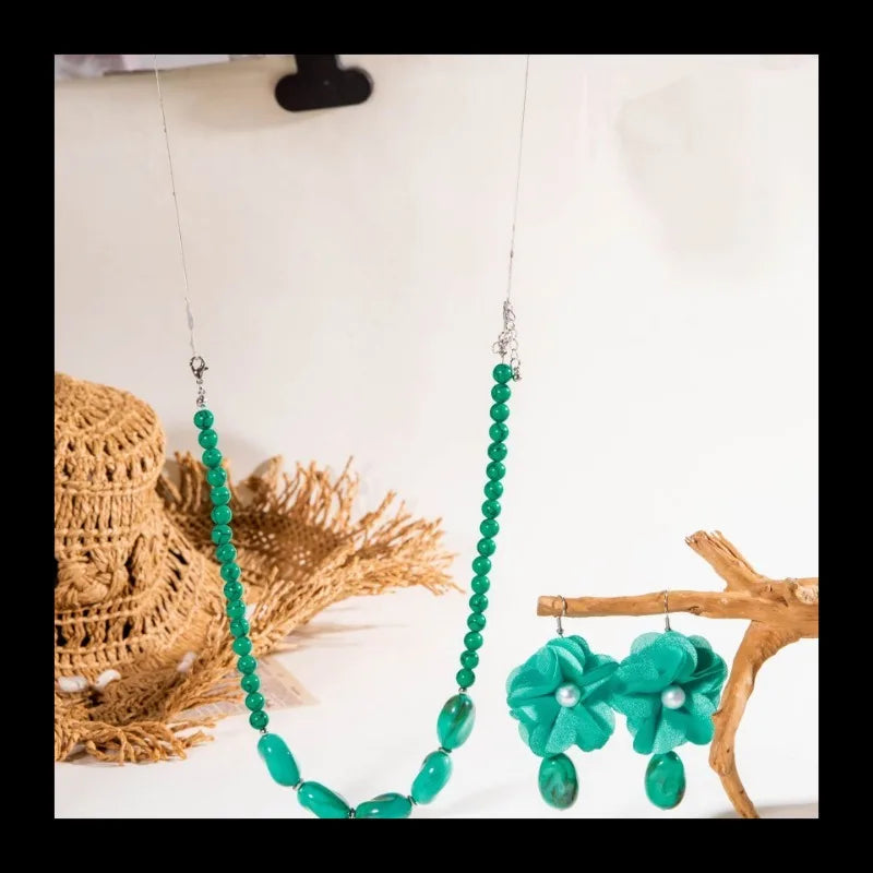 Bohemian Turquoise Beaded Flower Earrings Necklace by MadisonnSavannahBoutique