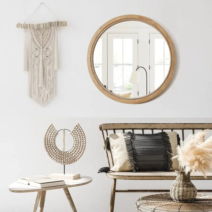 24 inch Circle Rustic Farmhouse Natural Wooden Frame Mirror by MadisonnSavannahBoutique