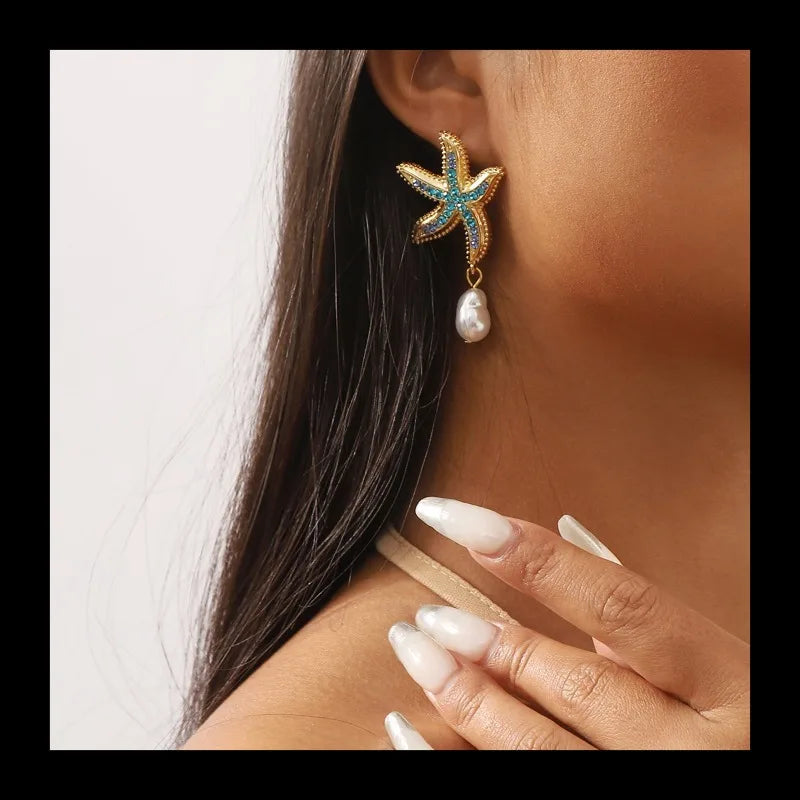 Starfish Earrings Ocean Wind Pearl Earrings by MadisonnSavannahBoutique