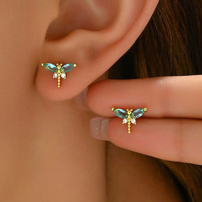 Dragonfly Zirconia Earrings Gold Tone Copper Plated by MadisonnSavannahBoutique