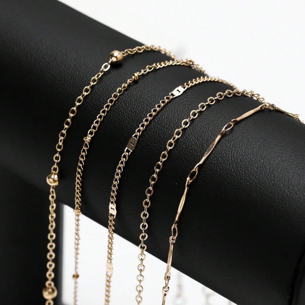5 Piece Mixed Chain Anklet Set, Bohemian by MadisonnSavannahBoutique