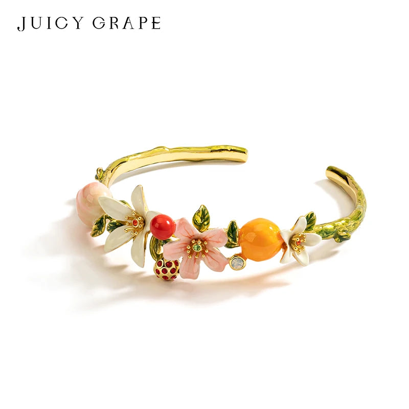 Bangles Peaches Oranges Cherries Flowers Fruit Series Enamel Bracelet by MadisonnSavannahBoutique