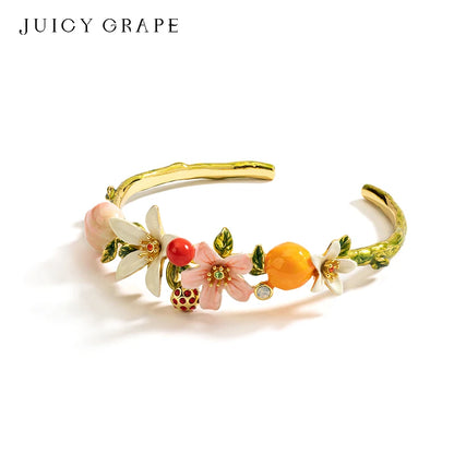 Bangles Peaches Oranges Cherries Flowers Fruit Series Enamel Bracelet by MadisonnSavannahBoutique