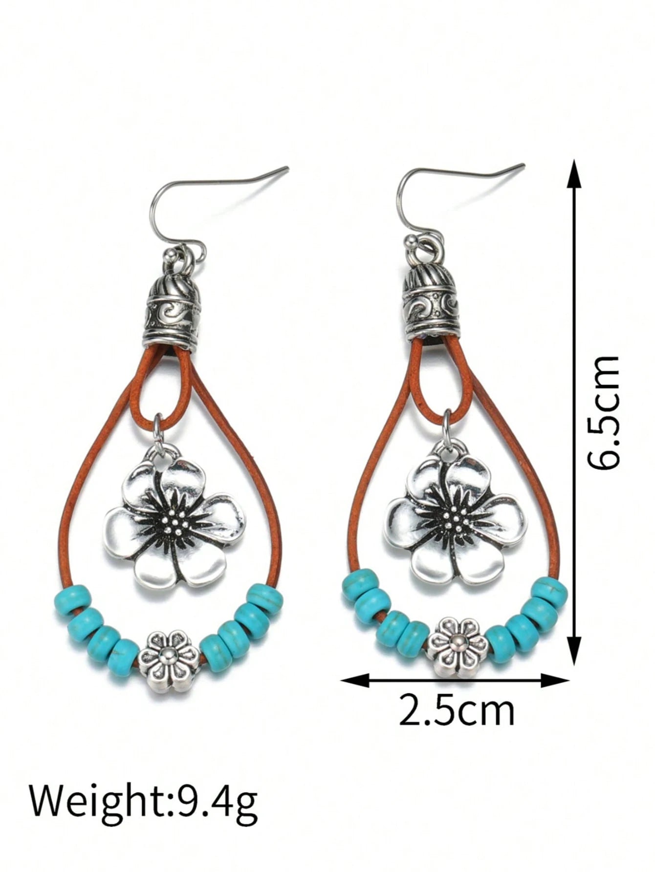 Bohemian Style Alloy Plum Blossom Pendant With Turquoise Beads, Double Layer Dangle Earrings, Vintage Jewelry by MadisonnSavannahBoutique