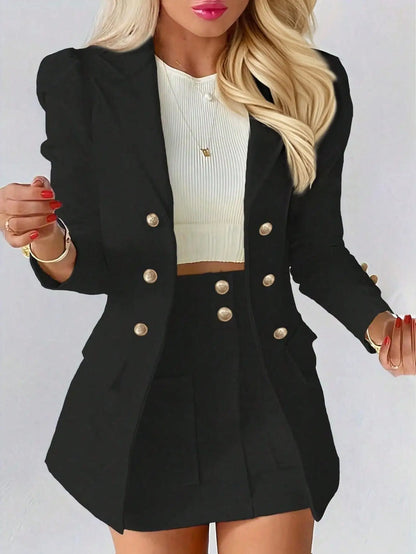 Double-Breasted Blazer And Skirt 2-Piece Suit Set by MadisonnSavannahBoutique