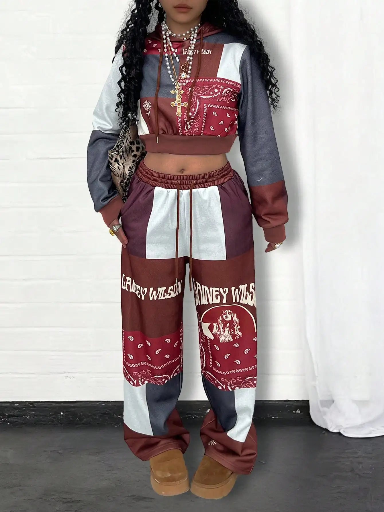 Ed Hardy Skull & Heart Print Cropped Hoodie and Wide Leg Pants Set by MadisonnSavannahBoutique
