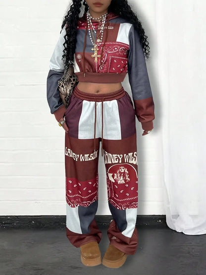 Ed Hardy Skull & Heart Print Cropped Hoodie and Wide Leg Pants Set by MadisonnSavannahBoutique