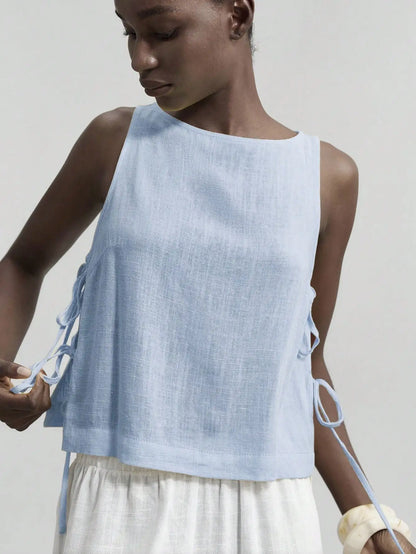 Linen Sleeveless Tank Top With Side Bow Tie Detail Boho by MadisonnSavannahBoutique