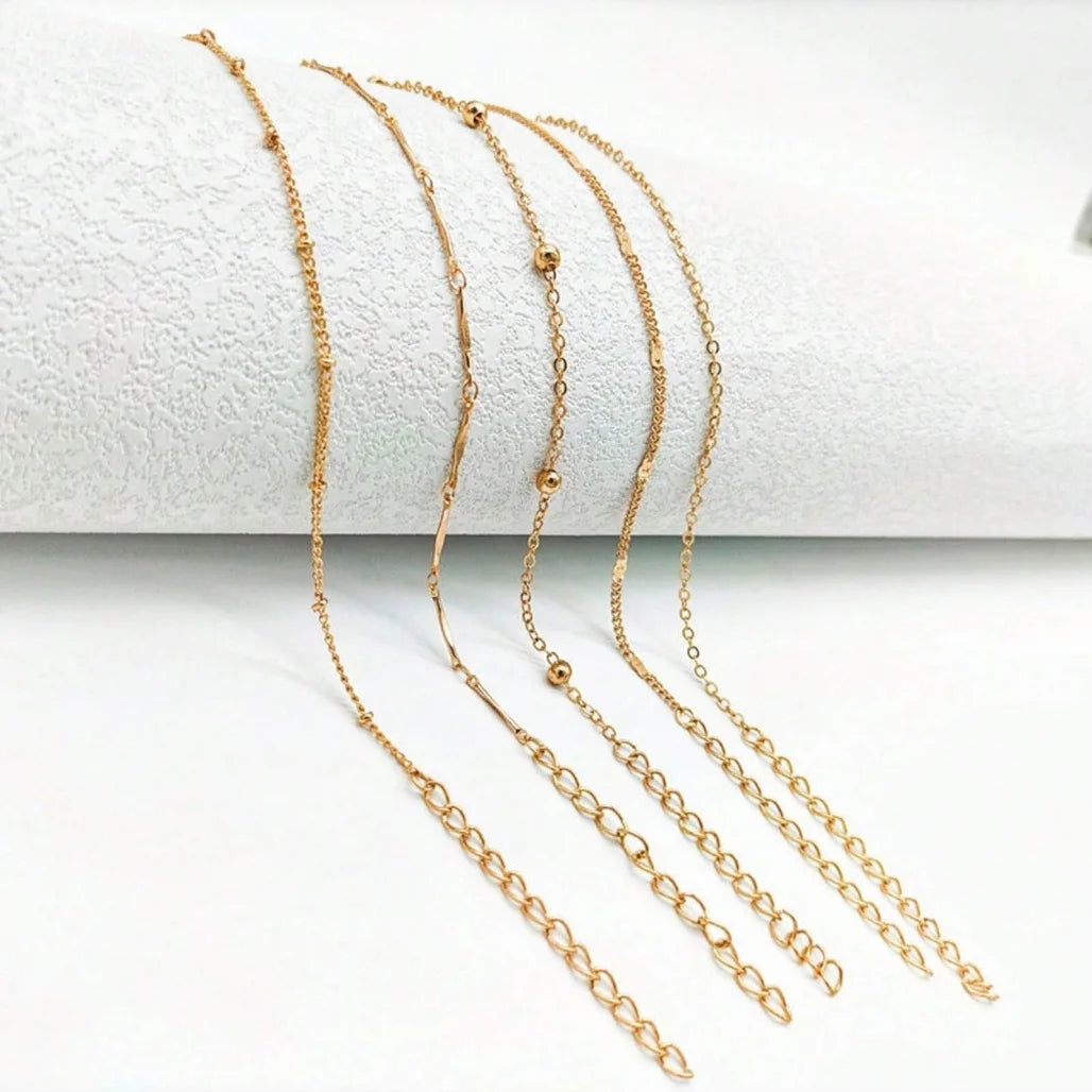 5 Piece Mixed Chain Anklet Set, Bohemian by MadisonnSavannahBoutique