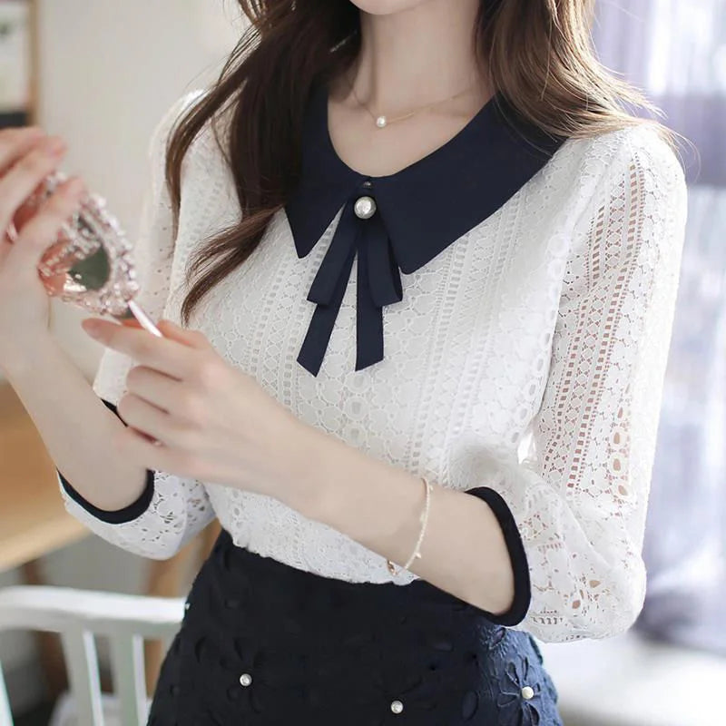 Peter Pan Collar Solid Color Half Sleeve Lace by MadisonnSavannahBoutique