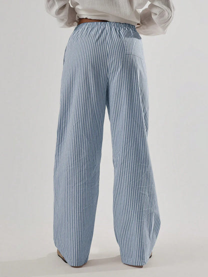 Striped Linen Feel Drawstring Waist Wide Leg Pants by MadisonnSavannahBoutique