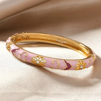 Stainless Steel Multicolor Enamel Flower Bangle by MadisonnSavannahBoutique