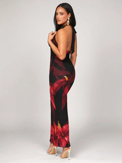 Floral Print Halter Neck Maxi Dress by MadisonnSavannahBoutique