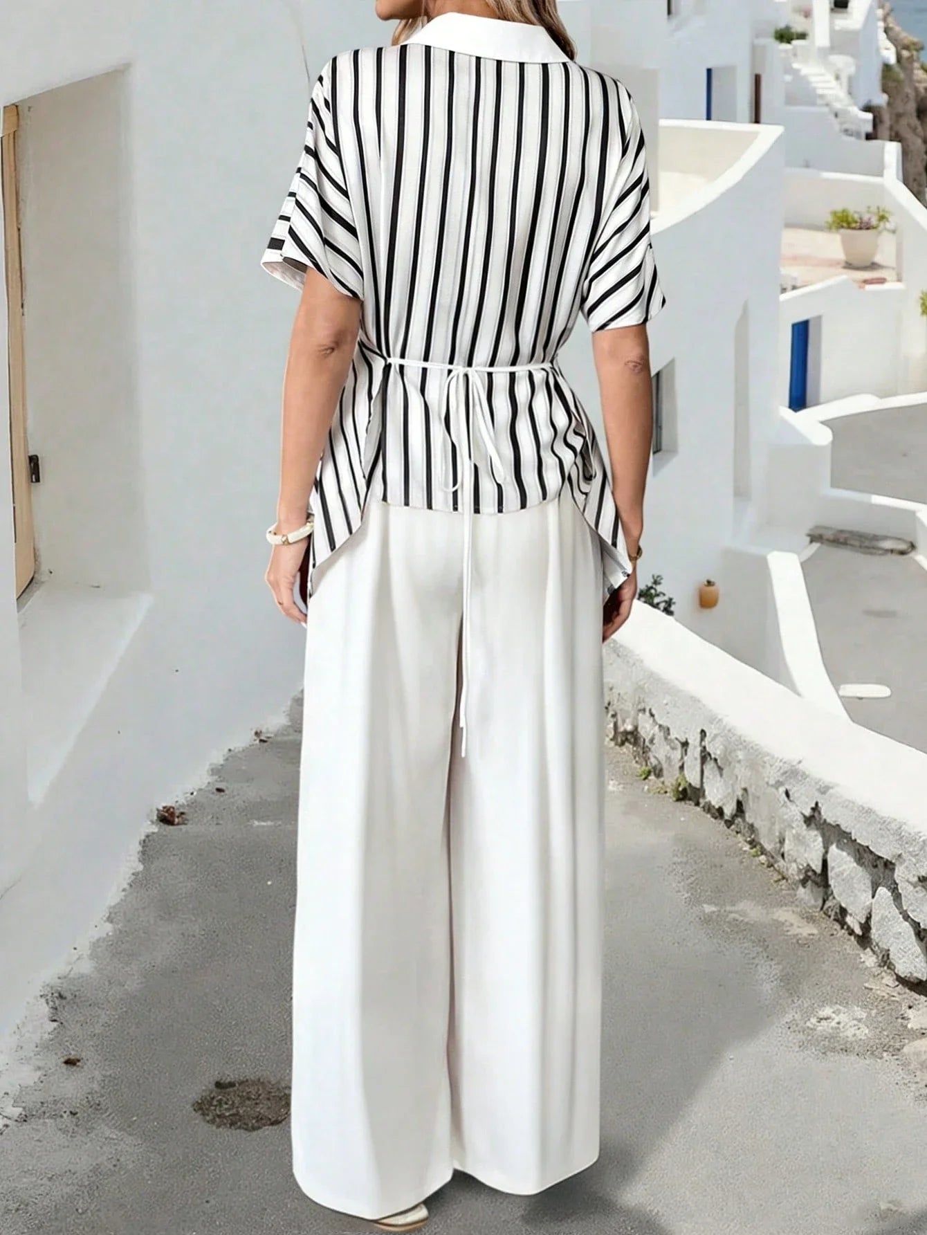 V-Neck Short Sleeve Wrap Top With Wide Leg Pants Set by MadisonnSavannahBoutique