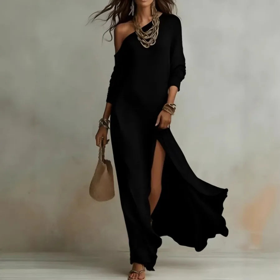 Long-sleeved Knitted Pleated Split Women's Dress by MadisonnSavannahBoutique