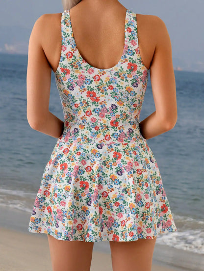 Floral Ruched Waist Beach Dress With Shorts by MadisonnSavannahBoutique