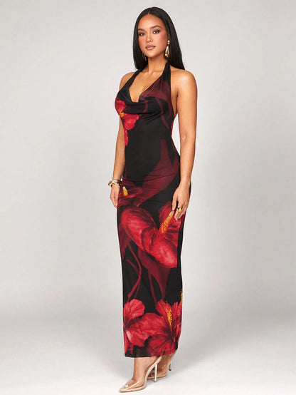 Floral Print Halter Neck Maxi Dress by MadisonnSavannahBoutique