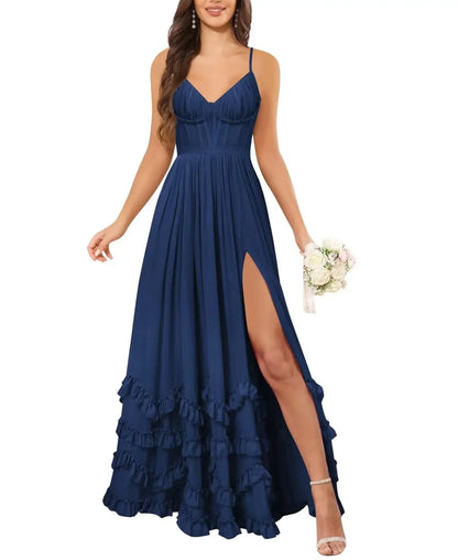 Floral Ruffle Spaghetti Straps V-Neck Maxi Dress by MadisonnSavannahBoutique