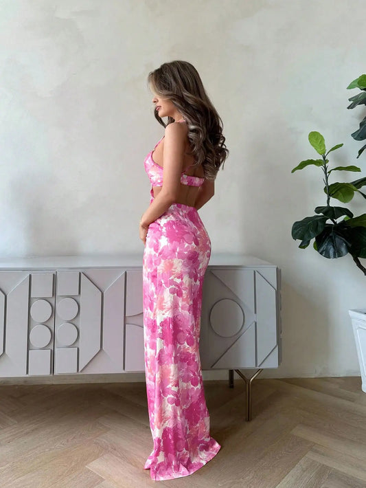 Elegant Floral Print Backless Maxi Dress by MadisonnSavannahBoutique