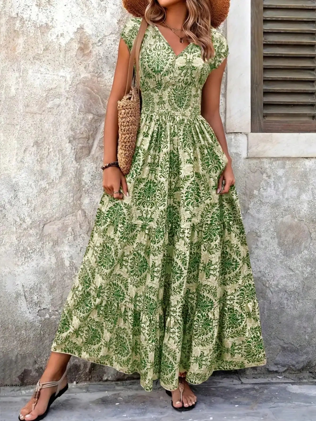 Boho Chic V-Neck Cap Sleeve Floral Print Maxi Dress by MadisonnSavannahBoutique