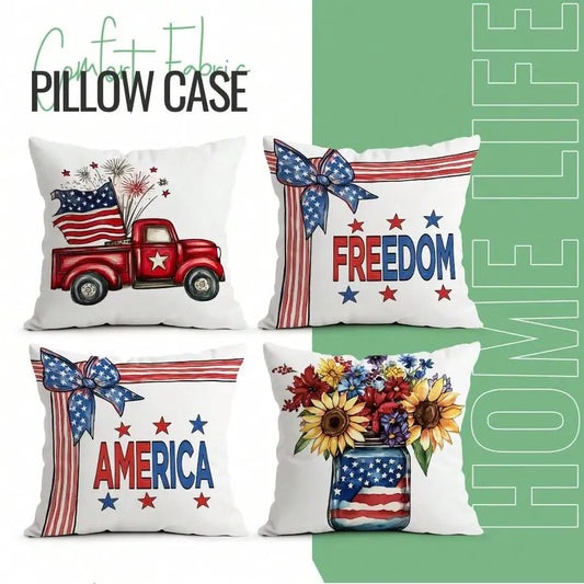 4pcs Patriotic 4th of July Pillow Covers, 18x18 Inch by MadisonnSavannahBoutique