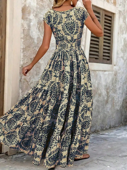 Boho Chic V-Neck Cap Sleeve Floral Print Maxi Dress by MadisonnSavannahBoutique