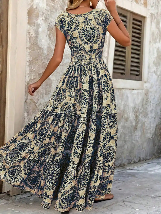 Boho Chic V-Neck Cap Sleeve Floral Print Maxi Dress by MadisonnSavannahBoutique