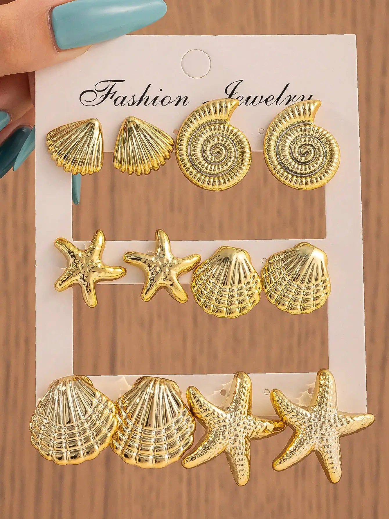 Gold Sea Shell & Starfish Stud Earrings Set 6 Pairs Fashion Jewelry by MadisonnSavannahBoutique