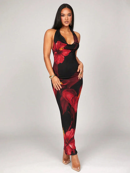 Floral Print Halter Neck Maxi Dress by MadisonnSavannahBoutique