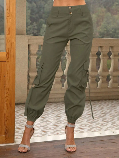 Cargo Pants With Flap Pockets And Drawstring Cuffs by MadisonnSavannahBoutique