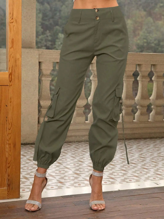 Cargo Pants With Flap Pockets And Drawstring Cuffs by MadisonnSavannahBoutique