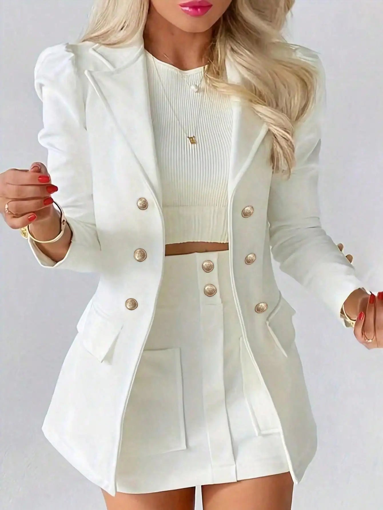 Double-Breasted Blazer And Skirt 2-Piece Suit Set by MadisonnSavannahBoutique