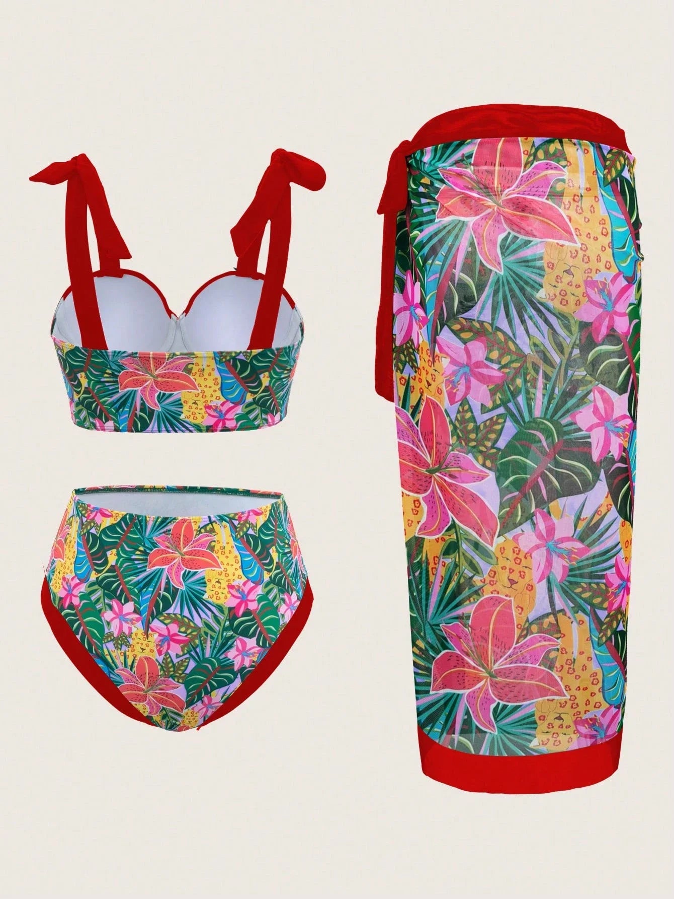3 Piece Women Bikini Set With Sarong Skirt Floral Print by MadisonnSavannahBoutique