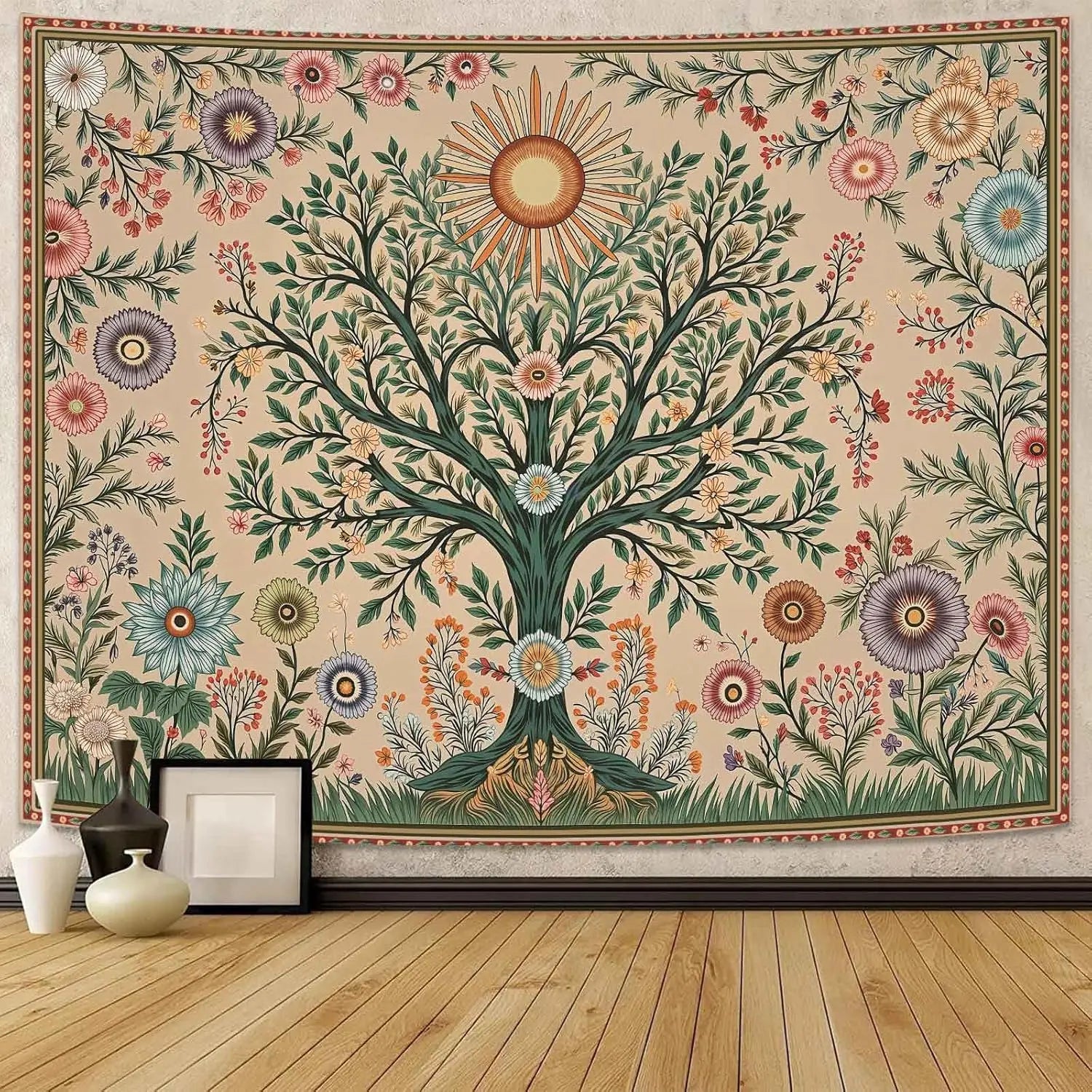 Celestial Sun & Floral Boho Decor 48x36in by MadisonnSavannahBoutique