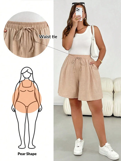 Casual Elastic Waist Drawstring Beige Shorts by MadisonnSavannahBoutique