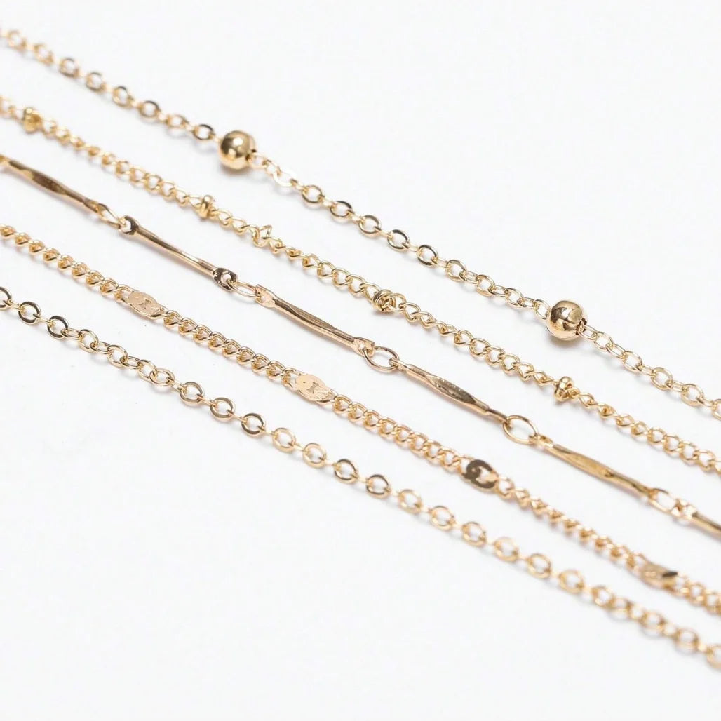 5 Piece Mixed Chain Anklet Set, Bohemian by MadisonnSavannahBoutique