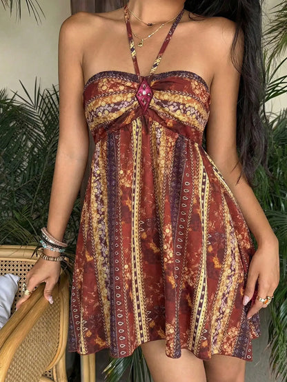 Print Sequin Rhombus Halter Mini Dress by MadisonnSavannahBoutique