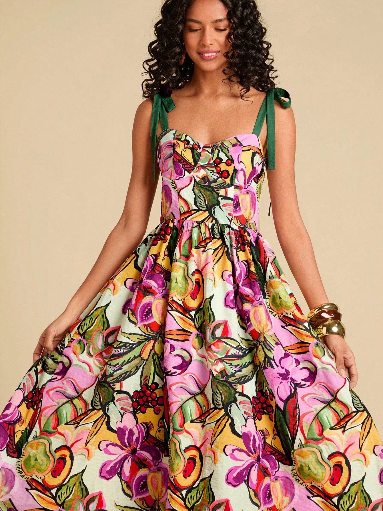 Floral Print Spaghetti Strap Midi Dress For Women Bohemian Beach Style by MadisonnSavannahBoutique
