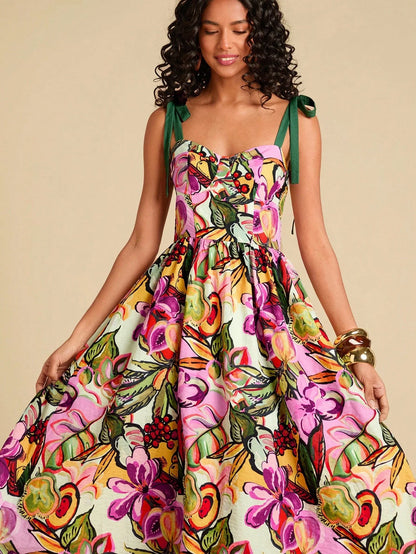 Floral Print Spaghetti Strap Midi Dress For Women Bohemian Beach Style by MadisonnSavannahBoutique